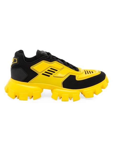 prada shoes black and yellow|high top black prada sneakers.